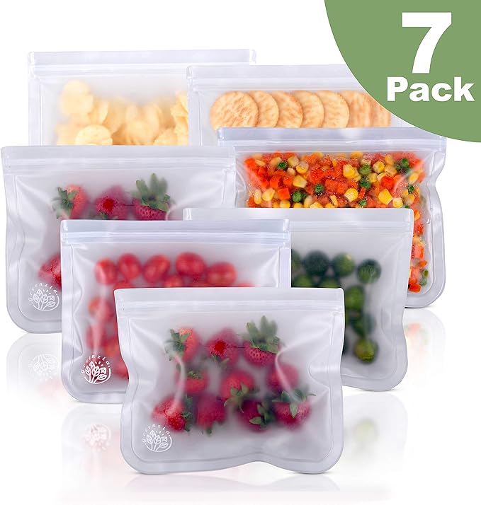 Greenzla Reusable Storage Bags (7Pack) FDA Grade PEVA Reusable