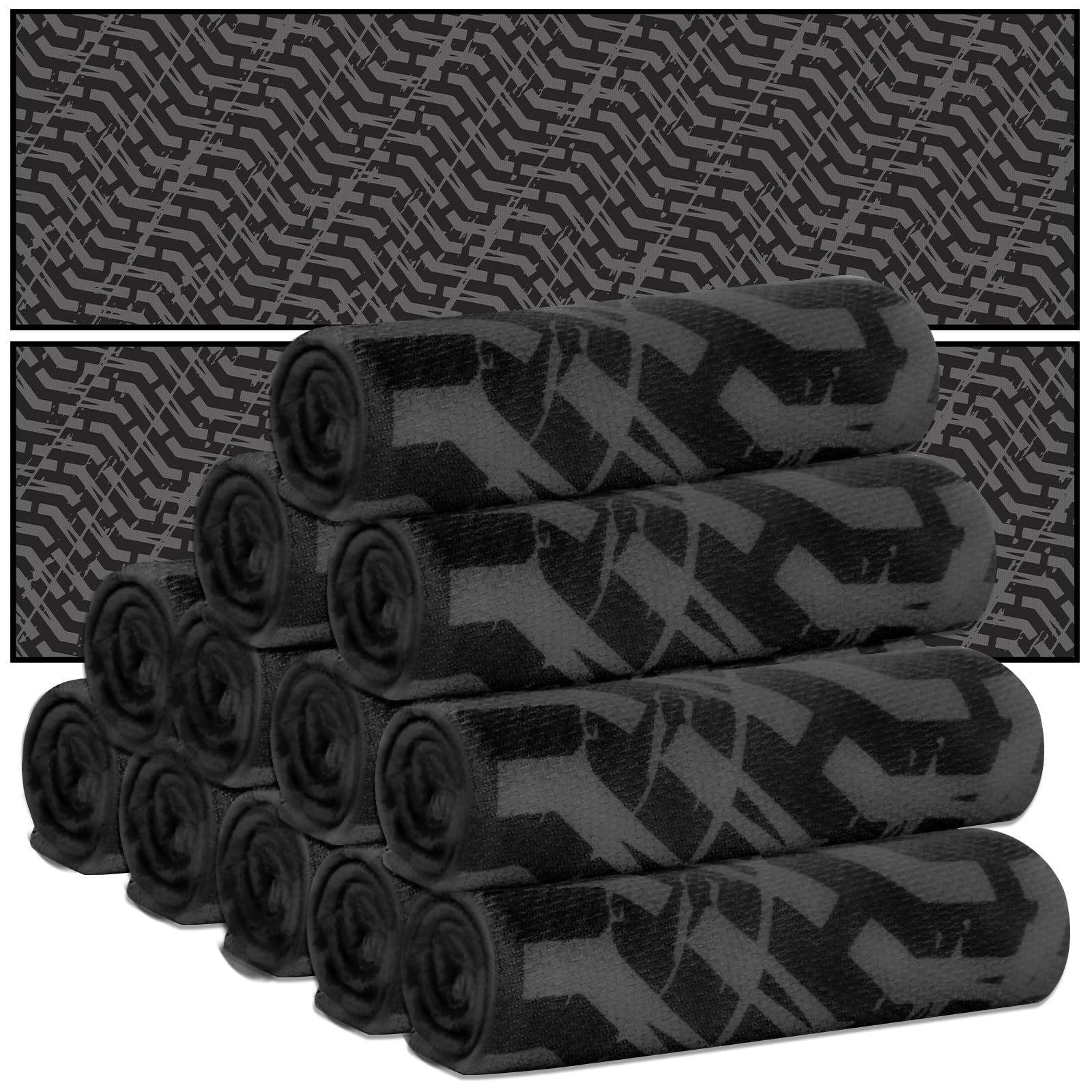 Photo 1 of 12 Pack Black Tread Cooling Towel Race Car Sports Towels Racing Party Decoration 40"x12" Car Tire Tracks Breathable Chilly Towel Black Towels for Men Women Camping Running Outdoor Sports Party