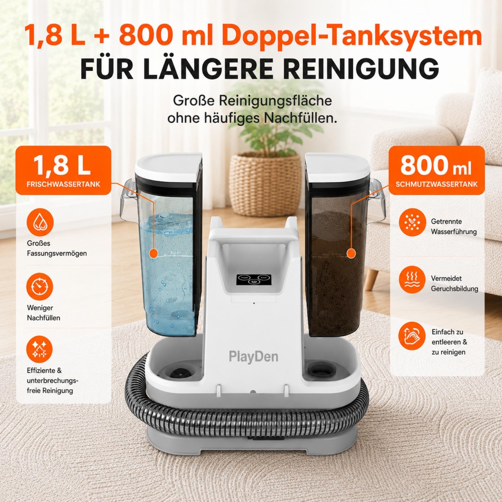 450W Polsterreiniger Gerät Nasssauger Waschsauger, 12Kpa Teppichreiniger 5