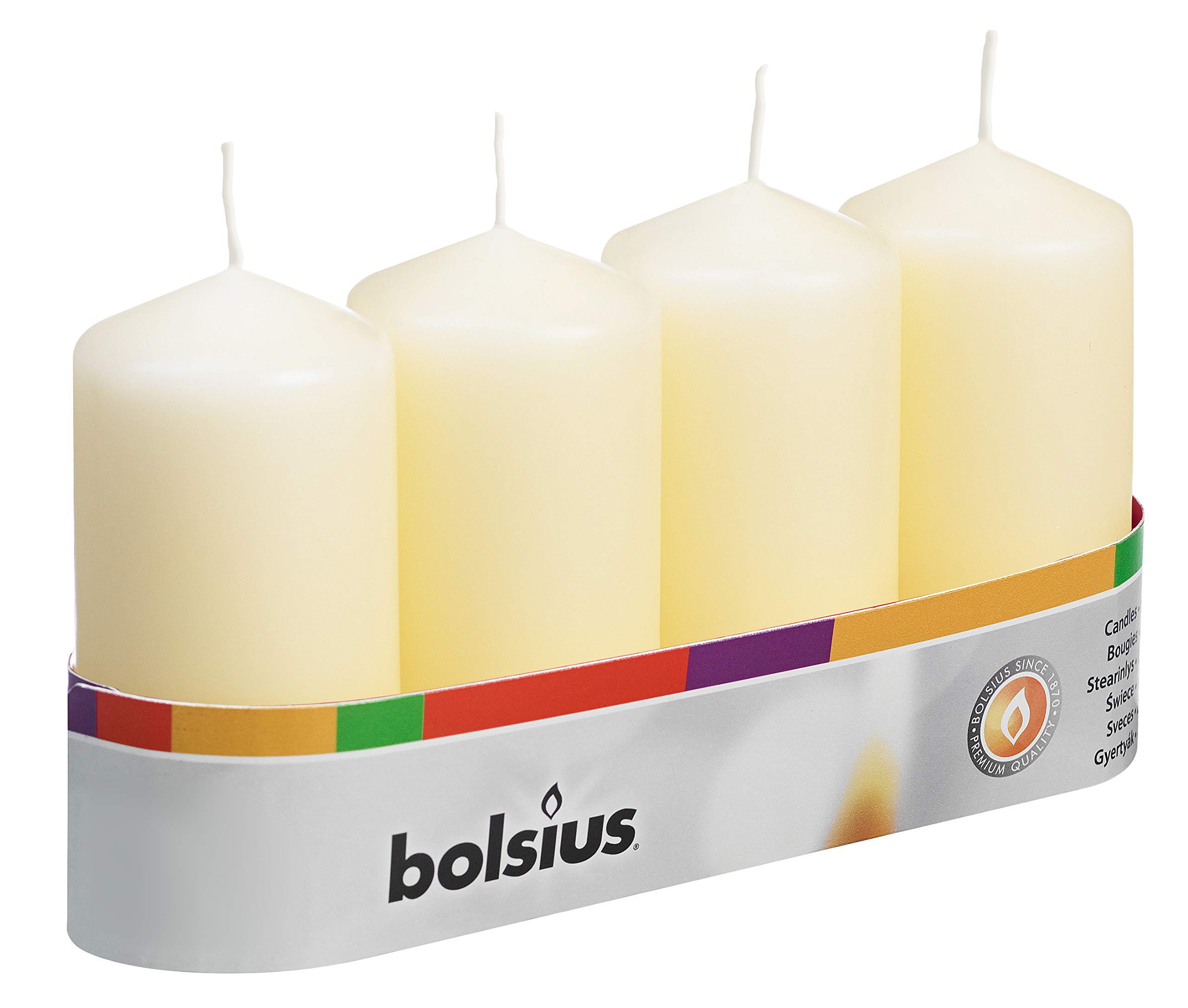Bolsius Pillar Candles - Ivory - Pack of 4 - Long Burning Time of 20 Hours - Household - Interior Decoration - Non Drip - Unscented - Easy to Relight - Paraffin Wax - 100 x 50 mm