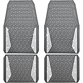 CAR PASS Bling Diamond Car Mats Gray Rubber Floor Mats Full Set Anti-Slip 3D Rhombus Waterproof Trim to Fit Liner Universal Glitter Crystal Sparkly Shining Rhinestone Girl Women SUV Sedan Van All Gray