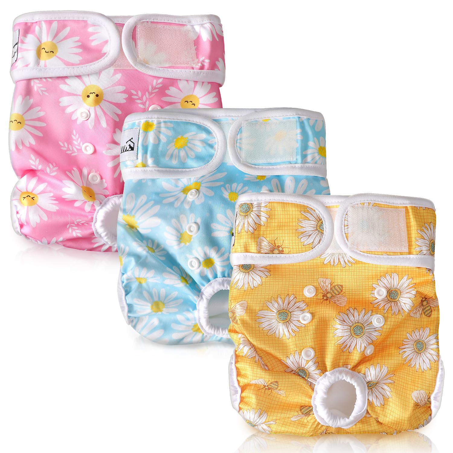 Photo 1 of SlowTon Washable Dog Diapers Female - 3 Pack No Leak Reusable Doggie Puppy Diaper with Adjustable Buttons, Comfortable Female Dog Diapers for Heat Cycle Period Small Medium Large Dogs (M)