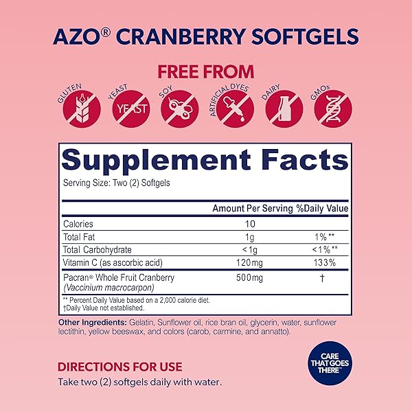 AZO CRANBERRY SUPPLEMENT, MADE WITH CONCENTRATED WHOLE FRUIT CRANBERRY POWDER TO HELP CLEANSE AND PROTECT THE URINARY TRACT*, SUGAR FREE CRANBERRY PILLS, NON-GMO, 100 SOFTGELS