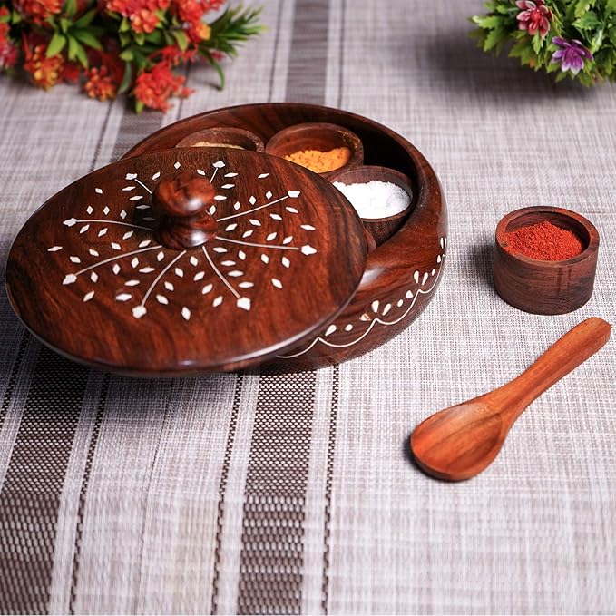 Naayaab Craft Pakka Sheesham Wooden Masala Box 7 Part Anjarai Petti