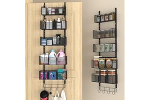 VyGrow Over The Door Organizer, Metal Door Organizer Hanging with 5 Adjustable Baskets and Coat Hook, Black