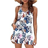 MISFAY Womens Summer Loose V Neck Spaghetti Strap Short Jumpsuit Rompers 2026