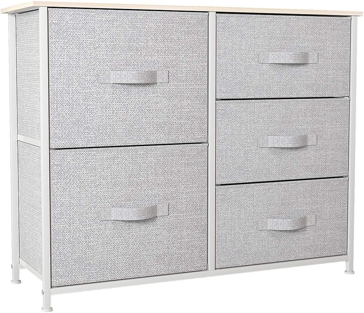 YITAHOME Dresser with 5 Drawers - Fabric Storage Tower, Organizer Unit for Bedroom, Living Room, Hallway, Closets & Nursery - Sturdy Steel Frame, Wooden Top & Easy Pull Fabric Bins: Home Improvement