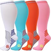 Kickticks Plus Size Compression Socks-Wide Calf Knee High Socks for Men & Women, 20-30mmHg, Available in 2XL to 4XL, 4 Pairs