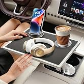 Car Desk for Laptop 360&deg; Rotating Tesla Tray with Cup Holder Phone Stand | Adjustable Height Car Table Tray Car Accessories Compatible with Model 3/Y/S Ford Vehicles, Fits Round Cup Holder 2.28"-3.66"