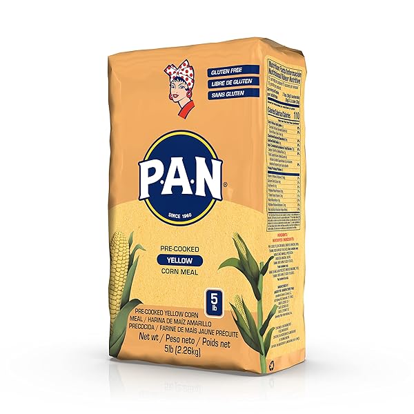 P.A.N. YELLOW CORN MEAL – PRE-COOKED GLUTEN FREE AND KOSHER FLOUR FOR AREPAS, 2.27 KG (5 LB) (PACK OF 4)