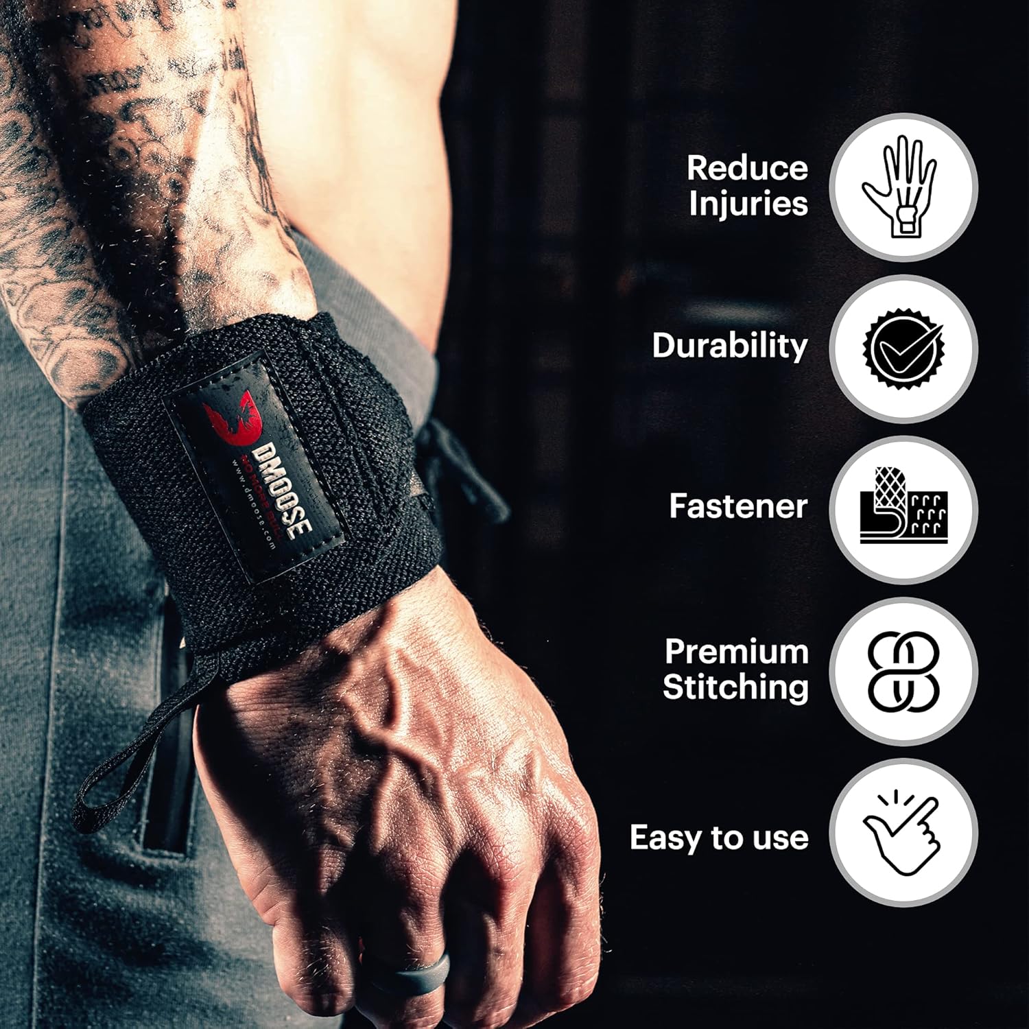 DMoose Wrist Wraps for Weightlifting 12 and 18 Inches Thumb Loops with Wrist Support for Workouts Powerlifting Wrist Straps for Weight Lifting Men and Women : Sports & Outdoors