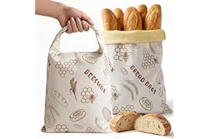 VrEnduuo 2 Pack Reusable Bread Bag, Beeswax Bread Bags for Homemade Sourdough Bread,Easy to Clean Cotton Food Storage Cloth B