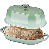 VORRINGARD Enameled Cast Iron Dutch Oven Pot with Dome Lid, Oval Bread Oven for Homemade Sourdough Bread Baking, Oven Safe up to 500°F, 6 Quart, Green
