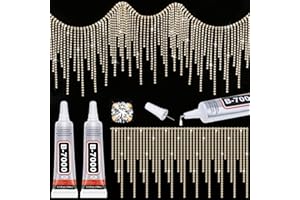 Tetutor Rhinestone Fringe with B7000 Glue, Sparkle Rhinestone Trim Rhinestone Fringe Belt Rhinestone Fringe Trim, Sliver Diamond Fringe Rhinestone Tassel Chain for Jeans Clothing DIY 0.6 Yard