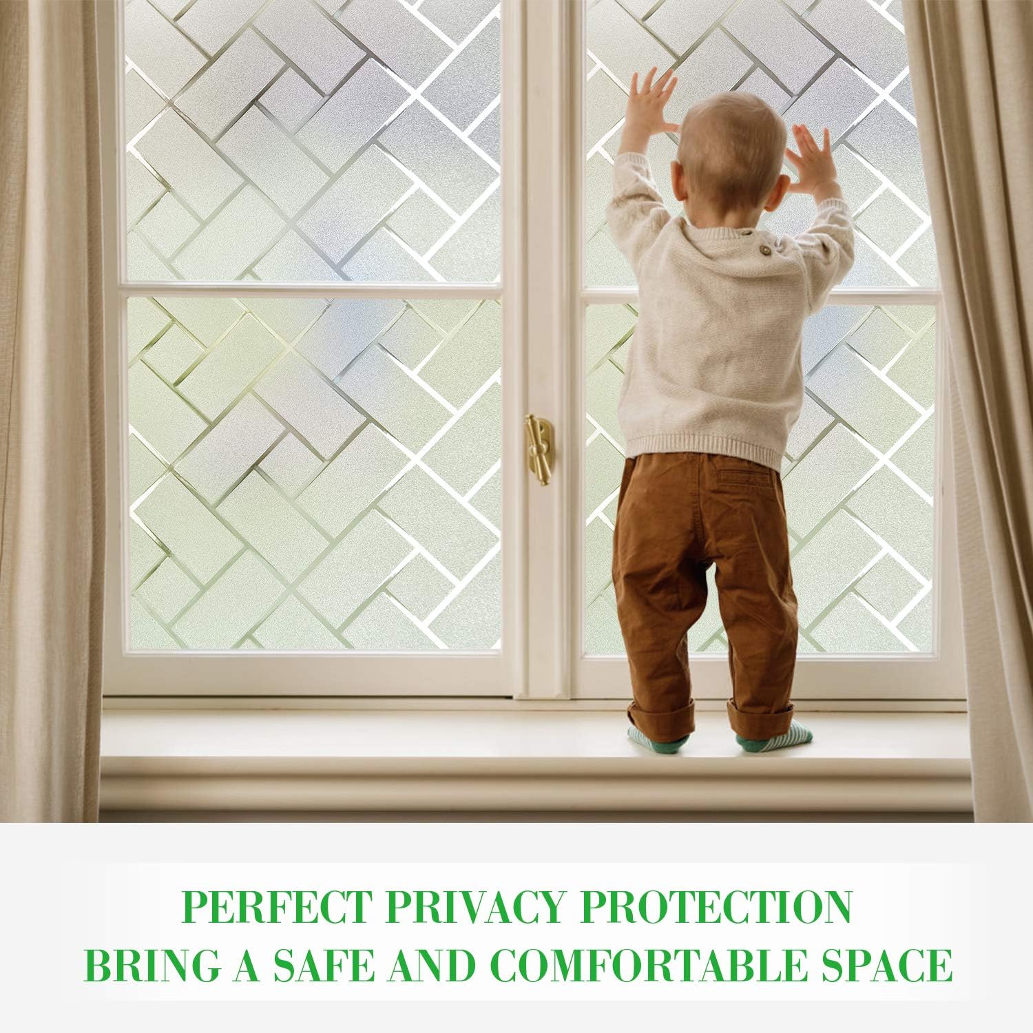 Coavas Window Film Privacy Frosted Glass Film for Windows Static Clings Self-Adhesive Frosting Window Cover Vinyl Blinds Film Anti UV Window Sickers for Home (White,90x300cm) - Image 4