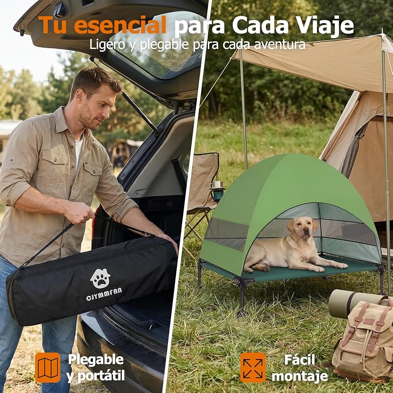 Cama elevada para Perros al Aire Libre con Techo, Tumbona Plegable con pies Antideslizantes, Tienda para Perros al Aire Libre con Gran Sombra, Cama elevada para Camping, jardín, Playa (Verde, L)