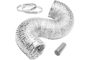 iPower 4 inch 8 feet Non-Insulated Flex Air Aluminum Foil Ducting Dryer Vent Hose for HVAC Ventilation with 2 Clamps, Silver
