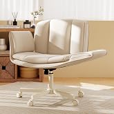 HeroSet Criss Cross Chair with Wheels &amp; Armrests,Comfy Wide Vanity Chair,Scratch-Resistant Pu Leather Cross Legged Desk Chair,Height Adjustable Computer Office Desk Chairs for Home,Makeup,Bedroom