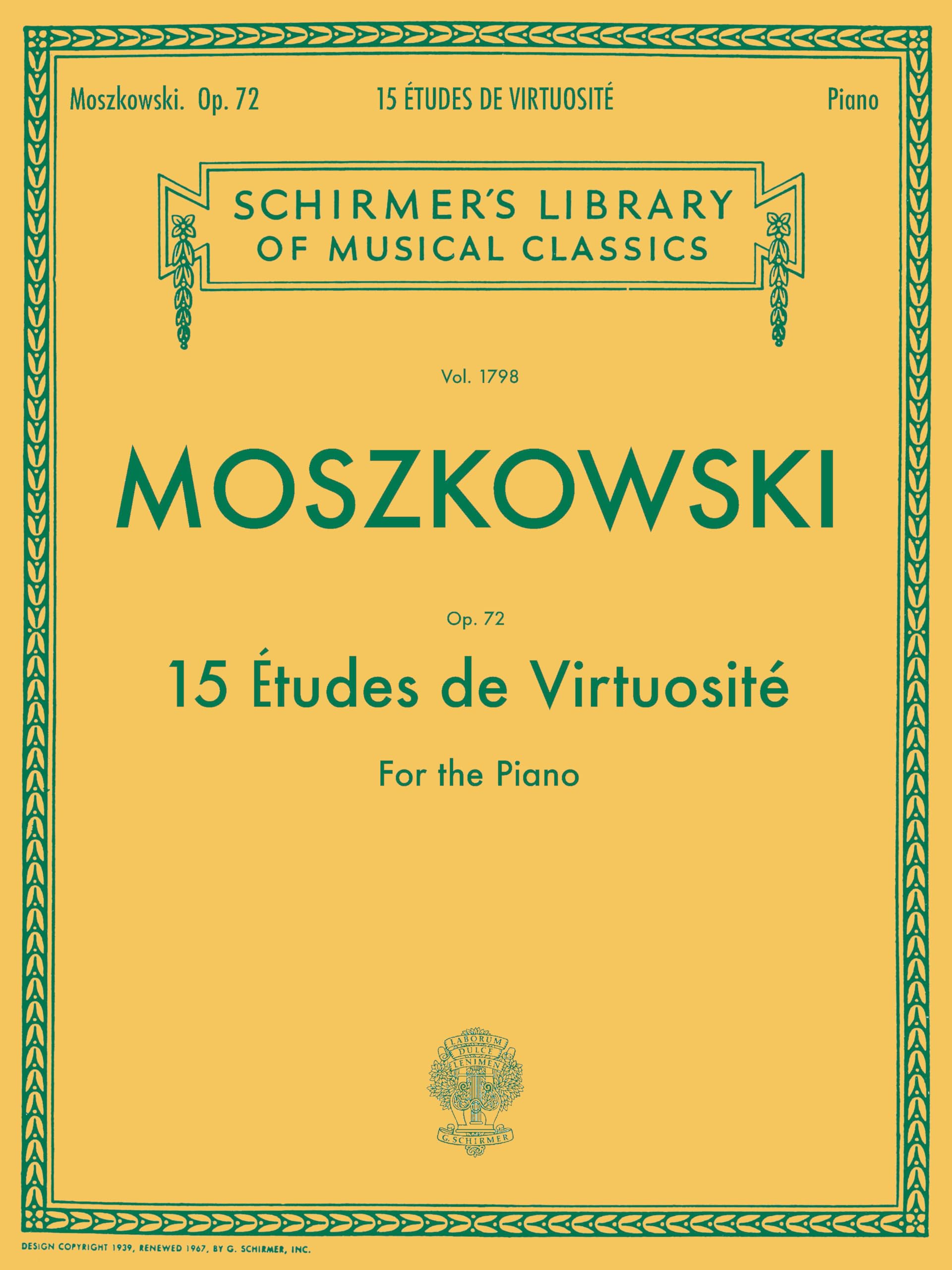 Moritz Moszkowski Fifteen Etudes Virtuositie Op.72 Pf: Schirmer Library of Classics Volume 1798 Piano Solo