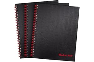 Black n' Red Notebooks, Business Journals, 3 Pack, 11" x 8-1/2", 70 Sheets, Ruled, Optik Paper, Scribzee App, Hardcover, Wirebound, Black (400123488)
