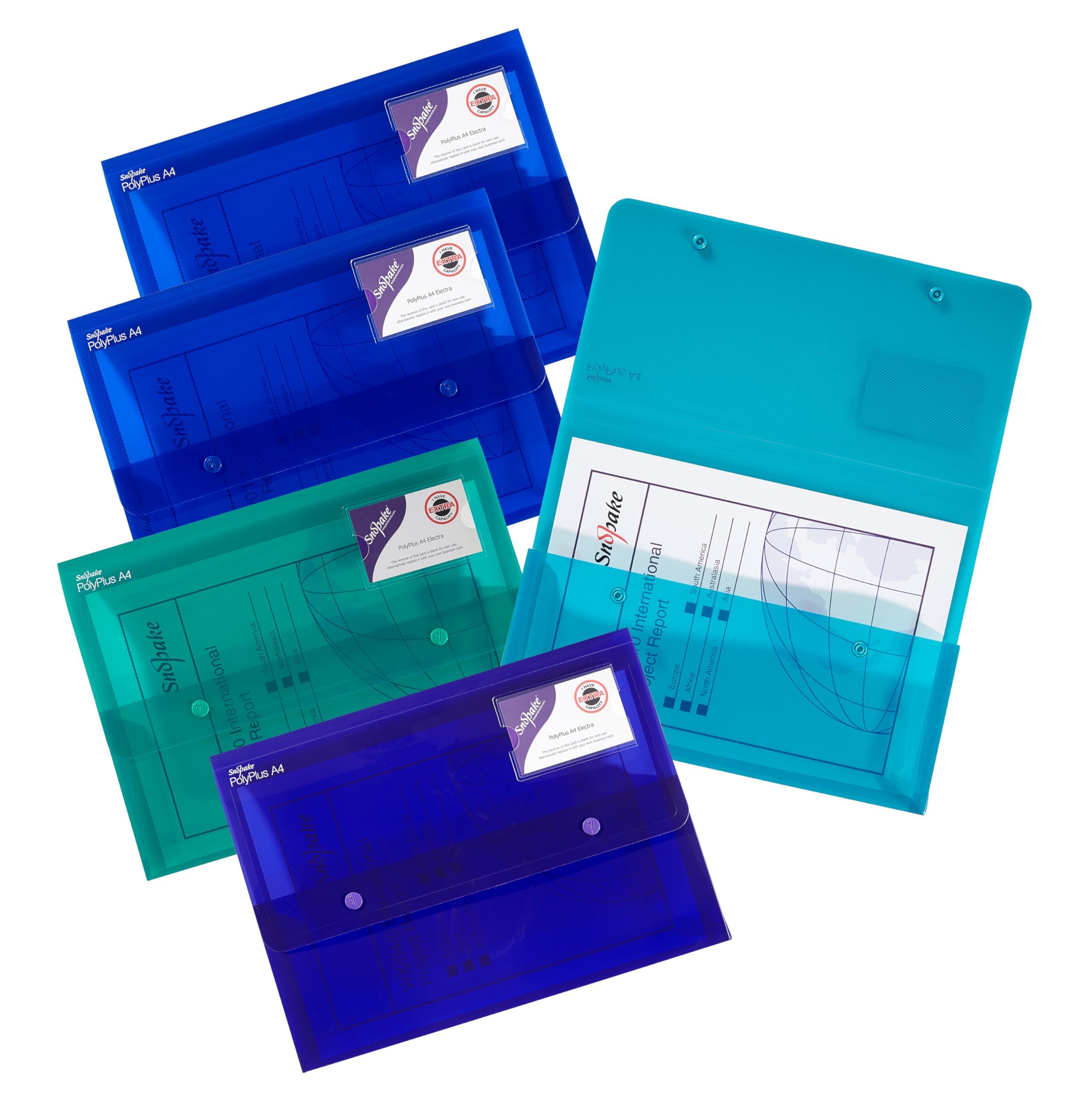 Snopake A4 PolyPlus Polyfile Popper Wallet with Press Stud Closure – Electra Assorted [Pack of 5] Ref: 11756