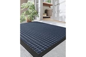 DEXI Door Mat Heavy Duty Outdoor Indoor Doormat, Stain and Fade Resistant, Non Slip Front Door Mats, Patio Entryway Floor Mat, 35"x23", Squares Blue