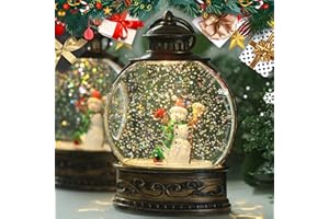 LUSHARBOR Christmas Snow Globe, Lighted Lantern, 5.6" Mini Glitter Lanterns Decorations, Water Snow Globe for Christmas, Holiday, Party Round