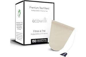 Ecowilli Tea Bags for Loose Tea Biodegradable Tea Filter Bags Drawstring 150-pack, Natural Paper Unbleached Tea Filters