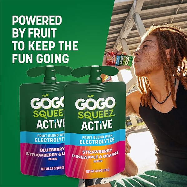 GOGO SQUEEZ NO SUGAR ADDED ACTIVE FRUIT BLEND WITH ELECTROLYTES| 18-COUNT VARIETY PACK | BLUEBERRY STRAWBERRY LEMON & STRAWBERRY PINEAPPLE ORANGE | MADE WITH REAL FRUIT AND ANTIOXIDANTS VITAMIN A, E, & C