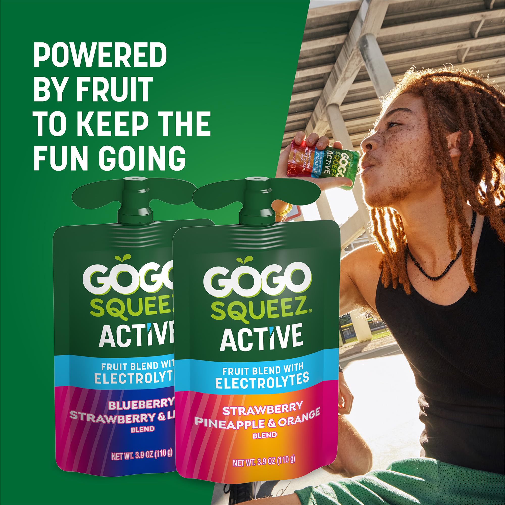 GoGo squeeZ Active Fruit Blend with Electrolytes | 18-Count Variety Pack | Blueberry Strawberry Lemon & Strawberry Pineapple Orange | Made with Real Fruit and Antioxidants Vitamin A, Vitamin E, & Vitamin C​