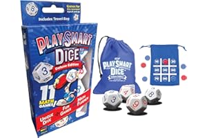 SEMPER SMART GAMES PlaySmart Dice Deluxe: Sharpen Math Skills at Home and On The Go with Uniquely Numbered Math Dice and 11 Fun Math Games That Help Kids Master Mental Math. Perfect Travel Game!