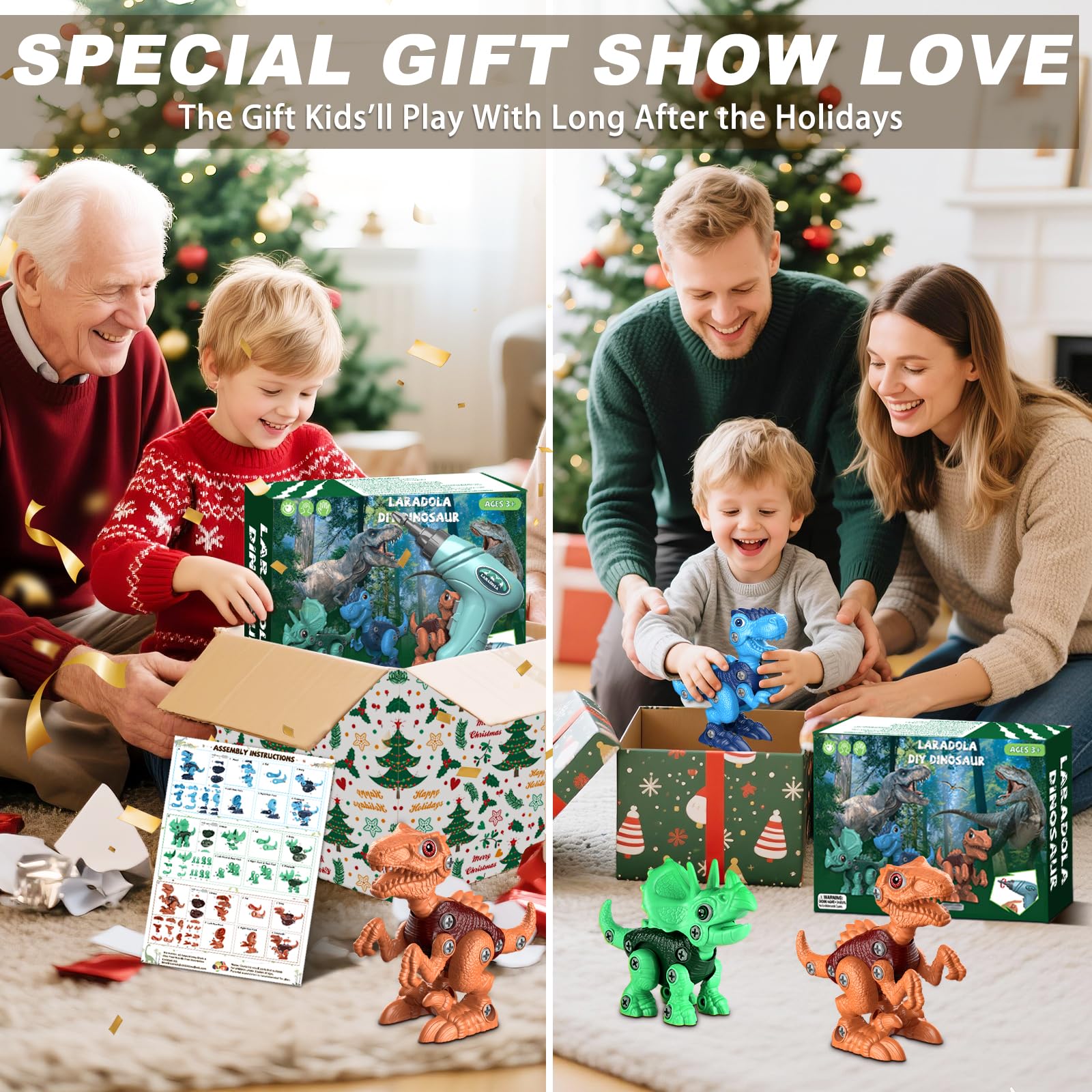 Laradola Dinosaur Toys for 3 4 5 6 7 8 Year Old Boys, Take Apart Dinosaur Toys for Kids 3-5 5-7 STEM Construction Building Kids Toy with Electric Drill, Party Christmas Birthday Gifts Boys Girls