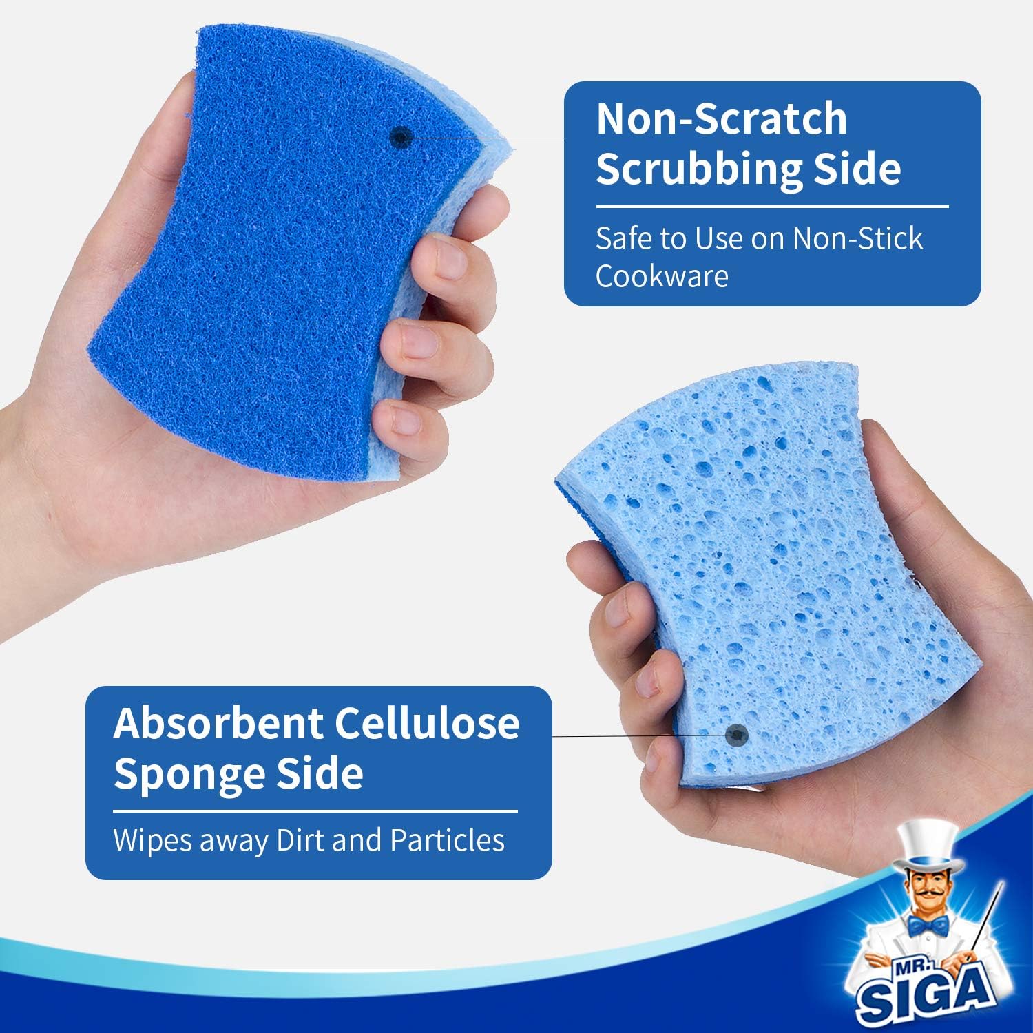 MR.SIGA Non-Scratch Cellulose Scrub Sponge, Dual-Sided Dishwashing Sponge for Kitchen, 12 Pack: Home & Kitchen