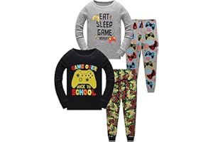 ZEBZOO Kids Pajamas Adorable Print 100% Cotton 4-Piece Pyjama for Boys Girls Clothes 2-12 Years PJs
