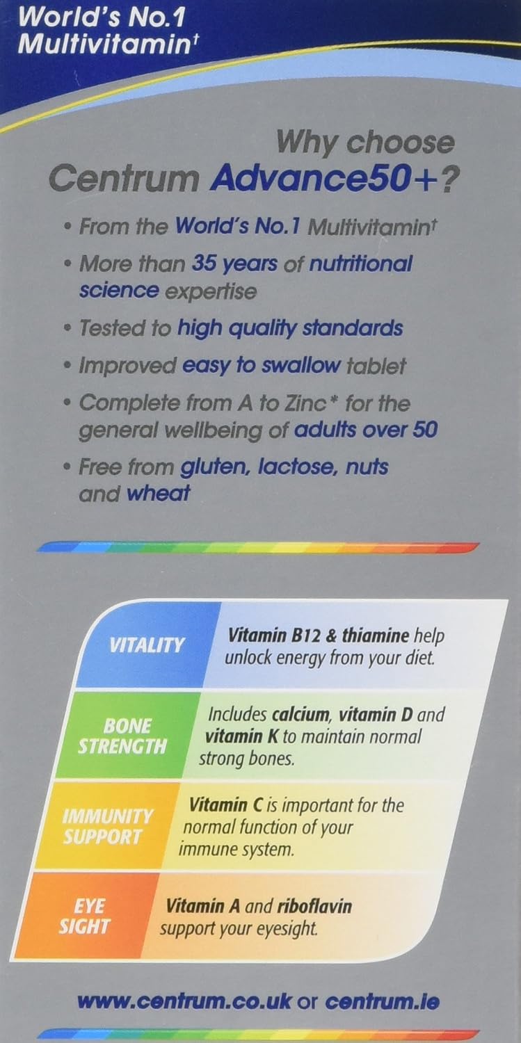 Centrum Advance 50+ Tablets Multivitamin & Mineral Supplements, with 24 essential nutrients, including vitamin D, C, Zinc, 100 ct - Image 4