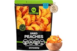 NUT CRAVINGS Dry Fruits - Sun Dried California Peaches, No Sugar Added (32oz - 2 LB) Packed Fresh in Resealable Bag - Sweet Snack, Healthy Food, Naturally Grown, Vegan, Kosher Certified