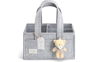 PeraBella Diaper Caddy Organizer with Handle, Baby Shower Gifts Basket Bag, Registry Search Must Haves Items, Nursery Storage Organizer for Newborn Girl Boy, Baby Bag Essentials, Car Diaper Caddy Cart