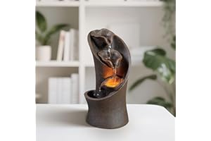 Kalona 11" 3-Tier Artistic Tabletop Waterfall Fountain - Imitation Stone Design, LED Lights, Perfect for Meditation & Relaxat