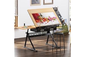 DlandHome Adjustable Drafting Table Craft Table Drawing Desk Hobby Table Writing Desk Studio Desk with Drawers, Angle Adjustable Top,UT-DT1027