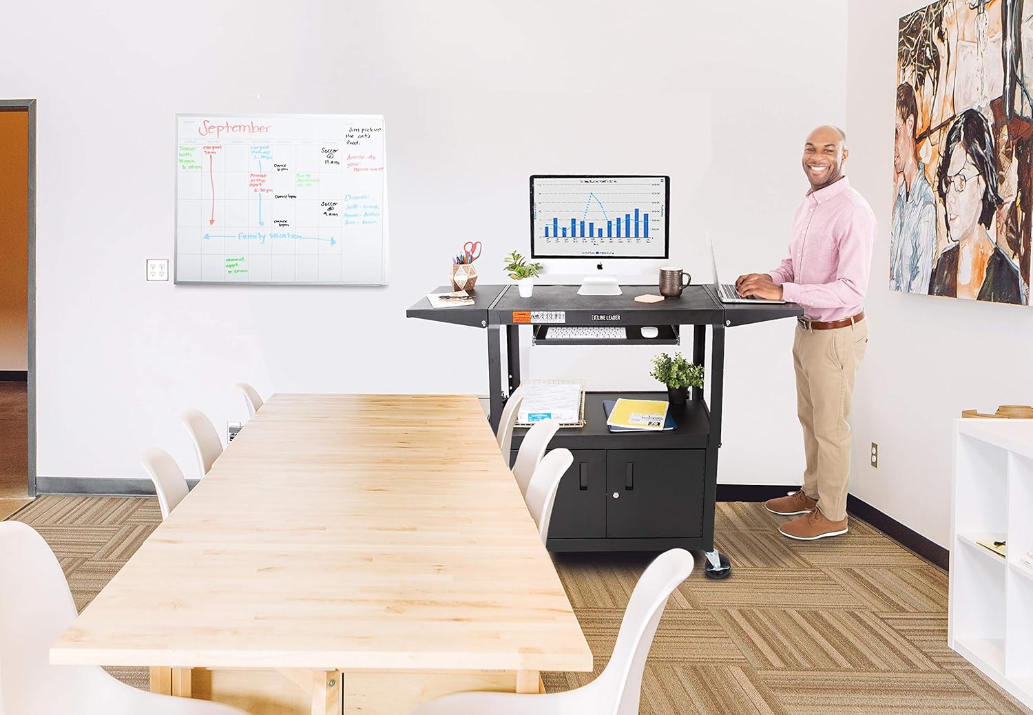 Line Leader AV Cart Large (Keyboard Tray + Cabinet + Drop Leaves) : Office Products
