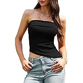 Allegra K Tube Top for Women's Strapless Backless Asymmetrical Going Out Tank Tops Summer Casual Bandeau Shirts