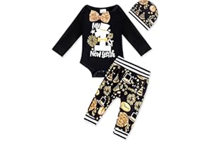 TWEENGOUTFITS My First New Years Baby Boy Outfit Long Sleeve Top Fireworks Party Gift Pattern Casual Pants Hat 3 Piece Set