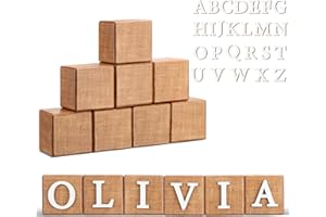 Kigley 8 Pcs Custom Wooden Name Sign 8 Letter Baby Blocks and 78 Wooden Letter Nursery Name Wooden Cubes Baby Wooden Blocks for Nursery Montessori Baby Shower Name Alphabet Wood Signs (Burlywood)