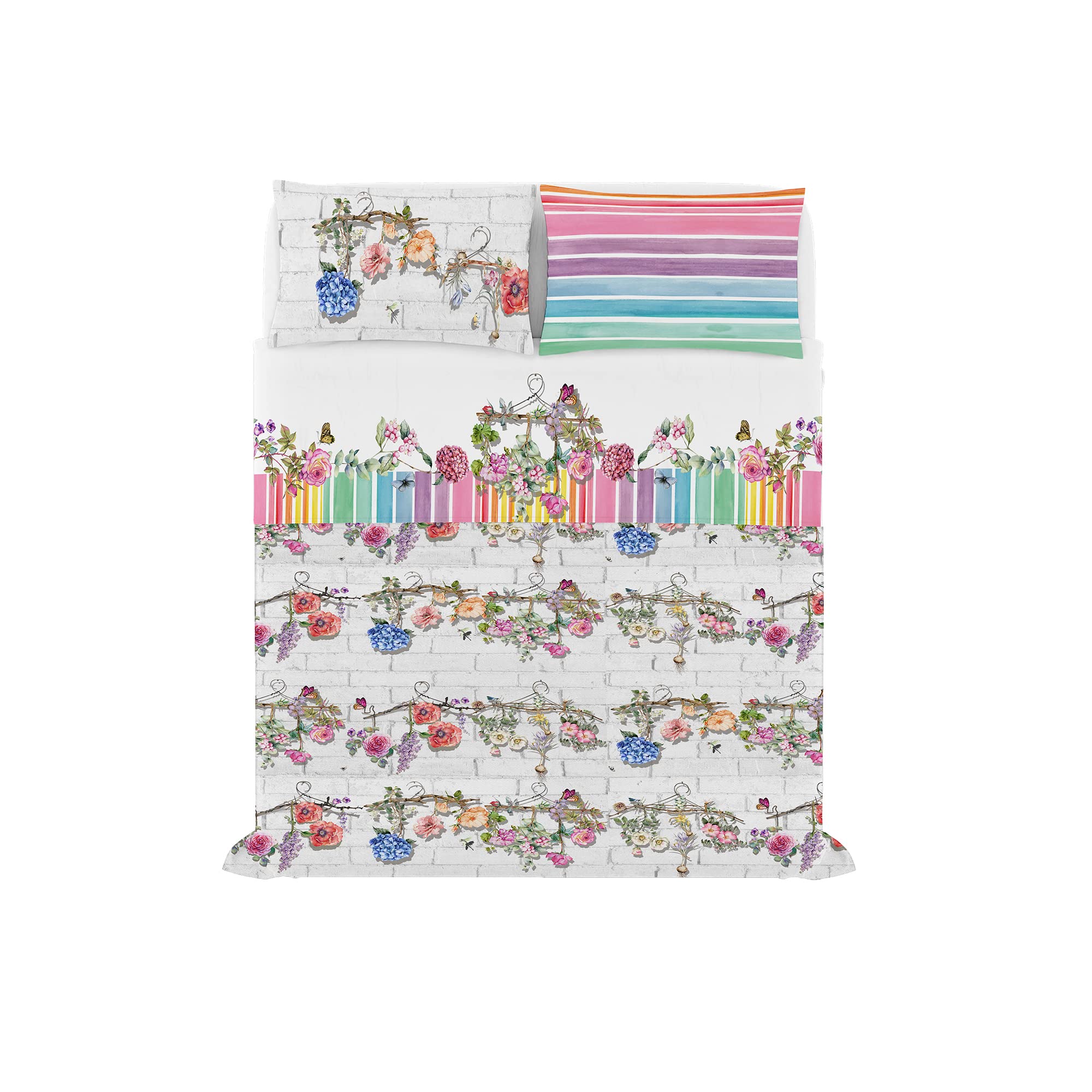 Italian Bed Linen JOLIE Digital Print Bedspread Sheet and Pillow Cases, Carol, Double