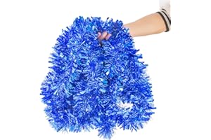 ZHUQING 26.2 Feet Blue Holiday Tinsel Garland for Graduation, Birthday, Weddings, Party Decorations, Christmas, Patriotic Foil Tinsel Garland for All-Season Home Indoor Outdoor Party Supplies(Blue)