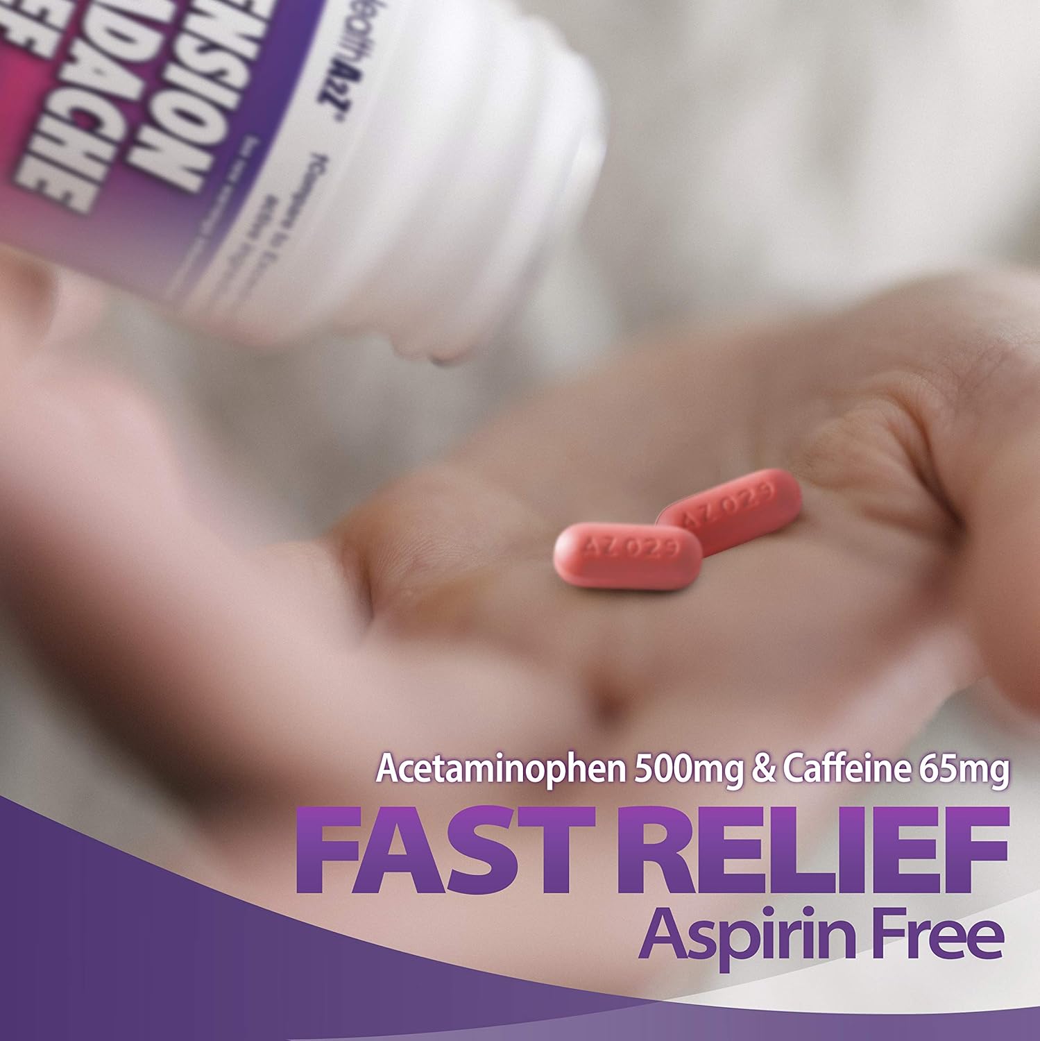 HealthA2Z Tension Headache Relief, Aspirin Free, Compare to Excedrin Active Ingredient, 200 Caplets: Health & Personal Care