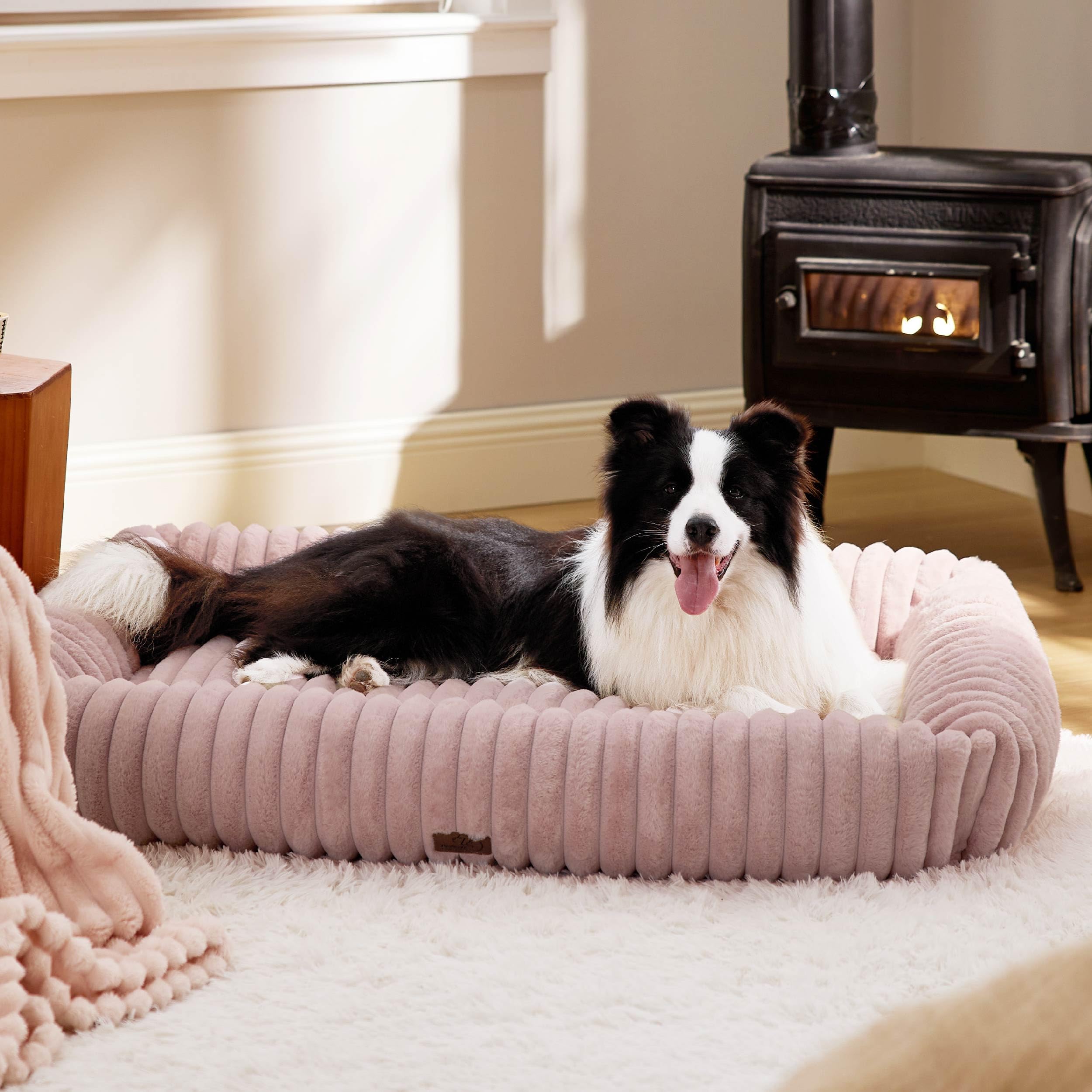 Photo 1 of Bedsure Cute Dog Bed for Extra Large Dogs - Washable Furry Puppy Beds, Rectangle Orthopedic XL Pet Beds with Removable Zipper Cover, 43x30x8inches, Blush Pink