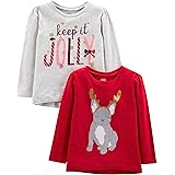 Simple Joys by Carter's Toddler Girls' Christmas Long-Sleeve Tees, Pack of 2