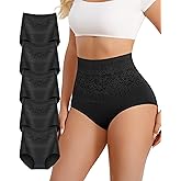 YDQ Women's Cotton High Waisted Underwear Stretch Panties Full Coverage Postpartum Soft Briefs Breathable 5 Pack