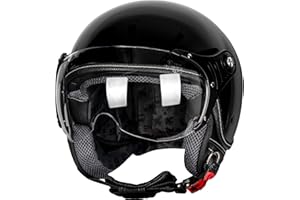 Yesmotor 3/4 Motorcycle Helmets Retro Open Face Vespa Scooters Helmet with Clear Visor for Men and Women- DOT Approved